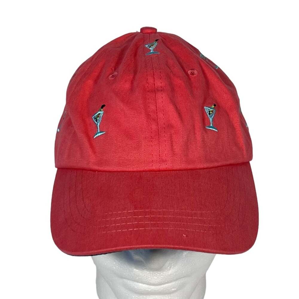 Castaway Nantucket Coral Cotton Embroidered Martini Glass Unisex Adjustable Hat